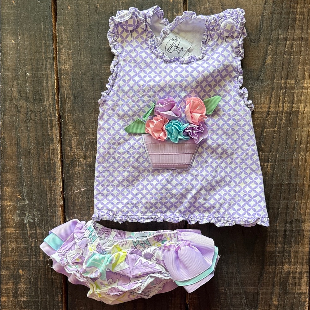 Mud Pie Lavender Baby Outfit with Floral Applique